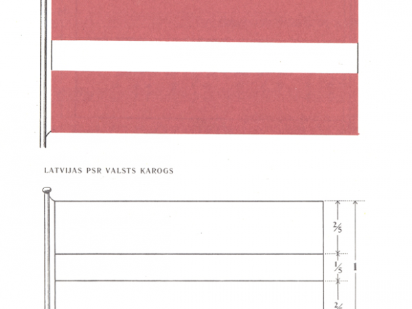 Attēls no 1990. gadā pieņemtā Nolikuma Par Latvijas Padomju Sociālistiskās Republikas valsts karogu. Avots : likumi.lv Attēls no 1990. gadā pieņemtā Nolikuma Par Latvijas Padomju Sociālistiskās Republikas valsts karogu. Avots : likumi.lv