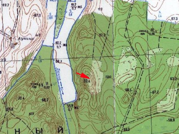Kaukalna atrašanās vieta PSRS armijas ģenerālštāba topogrāfiskajā kartē. M 1: 10 000.