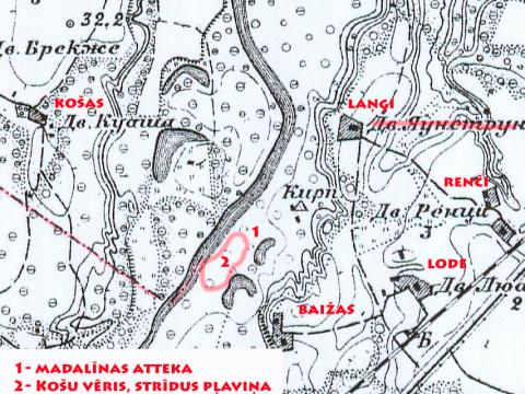 Krievijas impērijas vienas verstes (1:42000) karte. 1915.g. izdevums. 25. kvadrāta fragments.